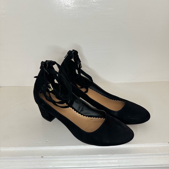 LOFT Shoes - Loft Black Suede Heeled Shoes with Ankle Straps Size 10.5